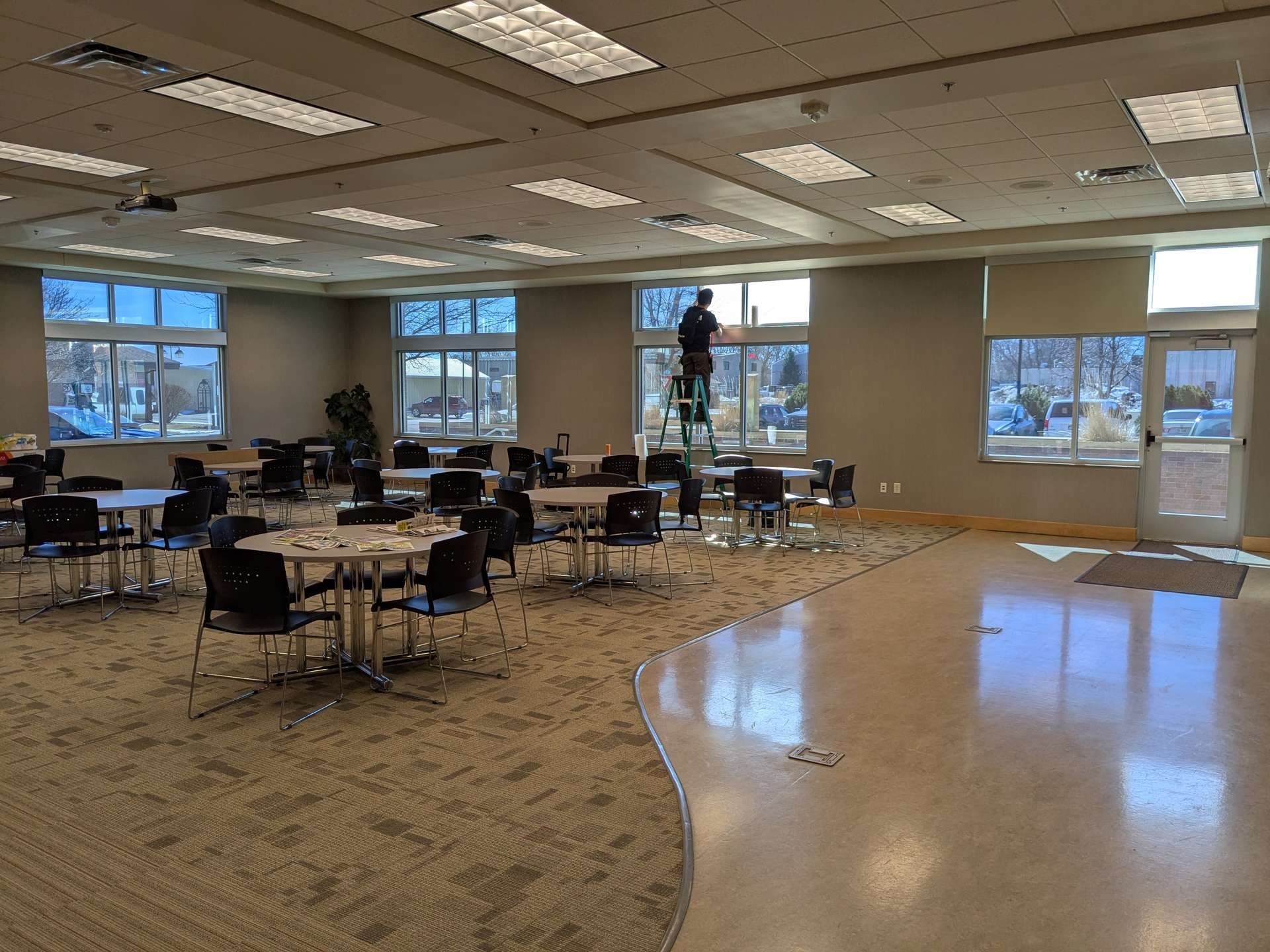 Office with large windows during a window film project in Siouxland